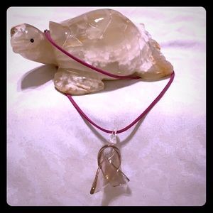 Light pink glass cancer awareness ribbon necklacke